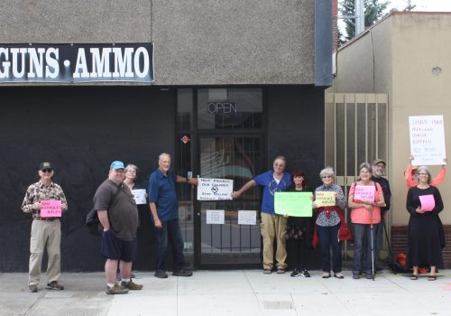 Dandelion House joins local activists in demanding that gun shops stop selling automatic weapons.